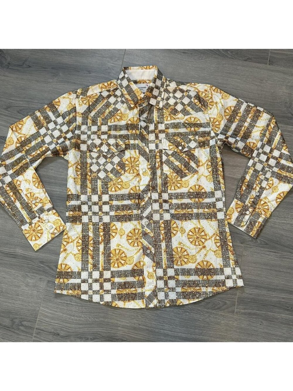 Ace Of Diamond Shirt Mens S Gold Western Metallic Pearl Snap Party Cowboy